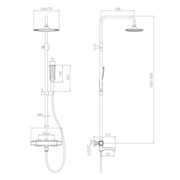 Душова система з термостатом для ванни колонна Volle SISTEMA P 1584.090501 1584.090501 фото