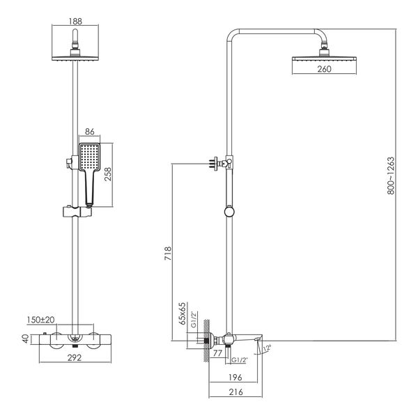 Imprese Bilovec черная Душевая система колона с термостатом для ванны: 1100/260x188мм. T-10256 T-10256 фото