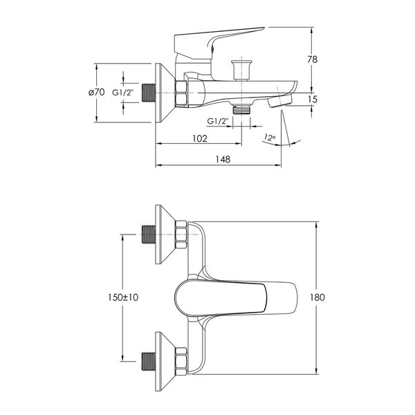 Imprese Modus хром. Смеситель для ванны, короткий: клапан; латунь. f03208201SR f03208201SR фото