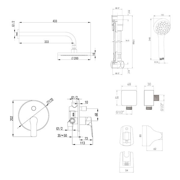 Imprese Kucera хром. Душ-система, змішувач врізний, 2 виход: 200 мм. f03003401RA f03003401RA фото